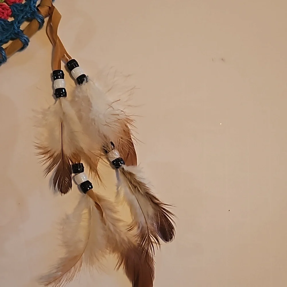 Hand Crafted crochet dreamcatcher multicolored floral eclectic textile decor